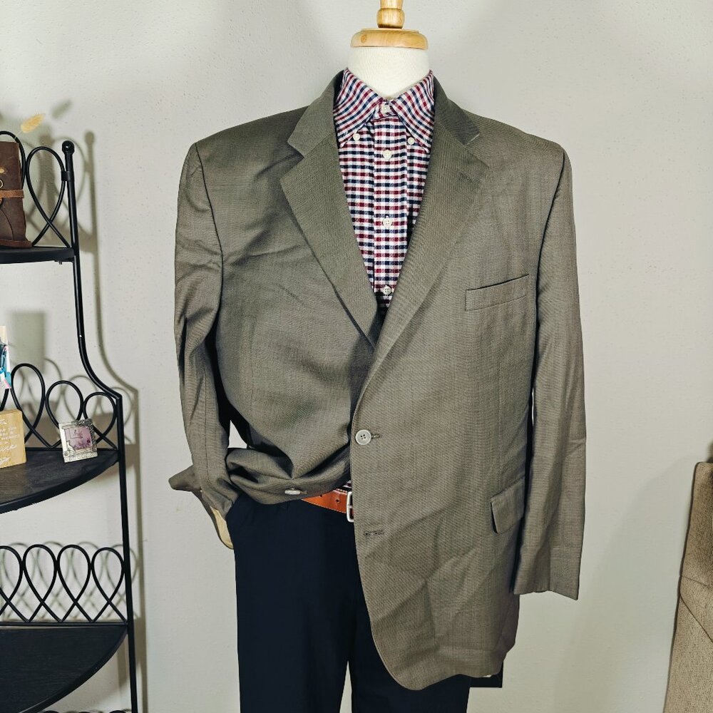 Jack Victor Men's Sport Coat Blazer Two Button Brown‎ Sharkskin Wool Size 51R